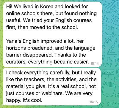 Parent review praising personal advisor