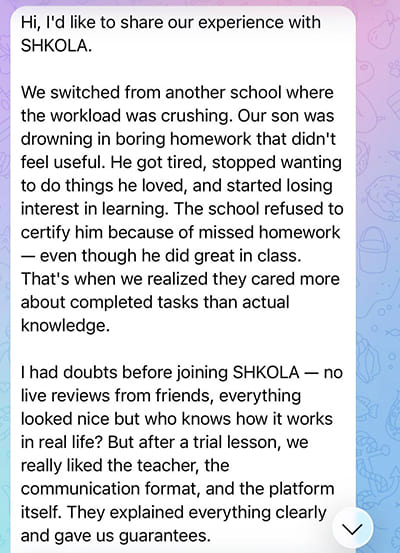 Parent feedback on small class size