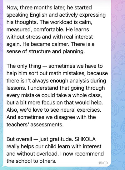 Parent review on student motivation