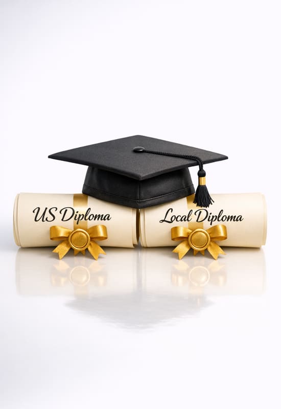 Student earning dual credentials - local diploma plus American WASC-accredited diploma through SHKOLA