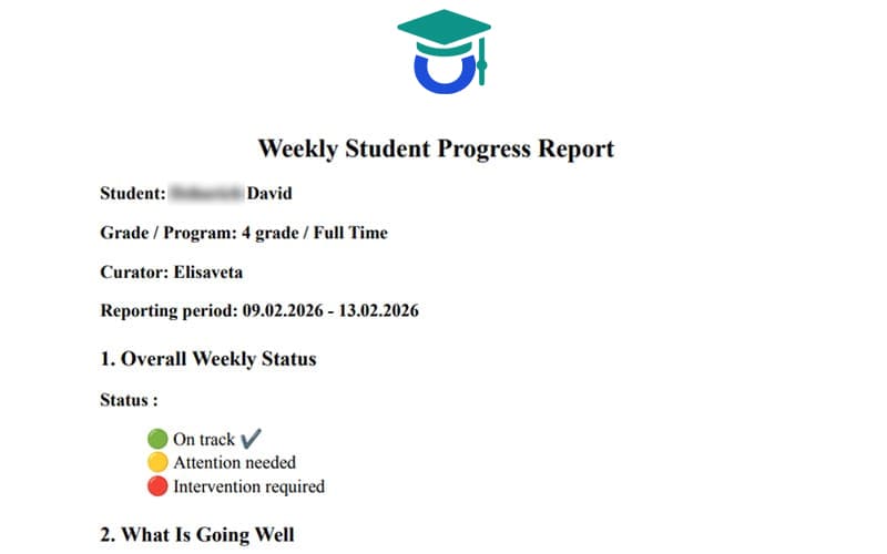 Weekly Student Progress Report
